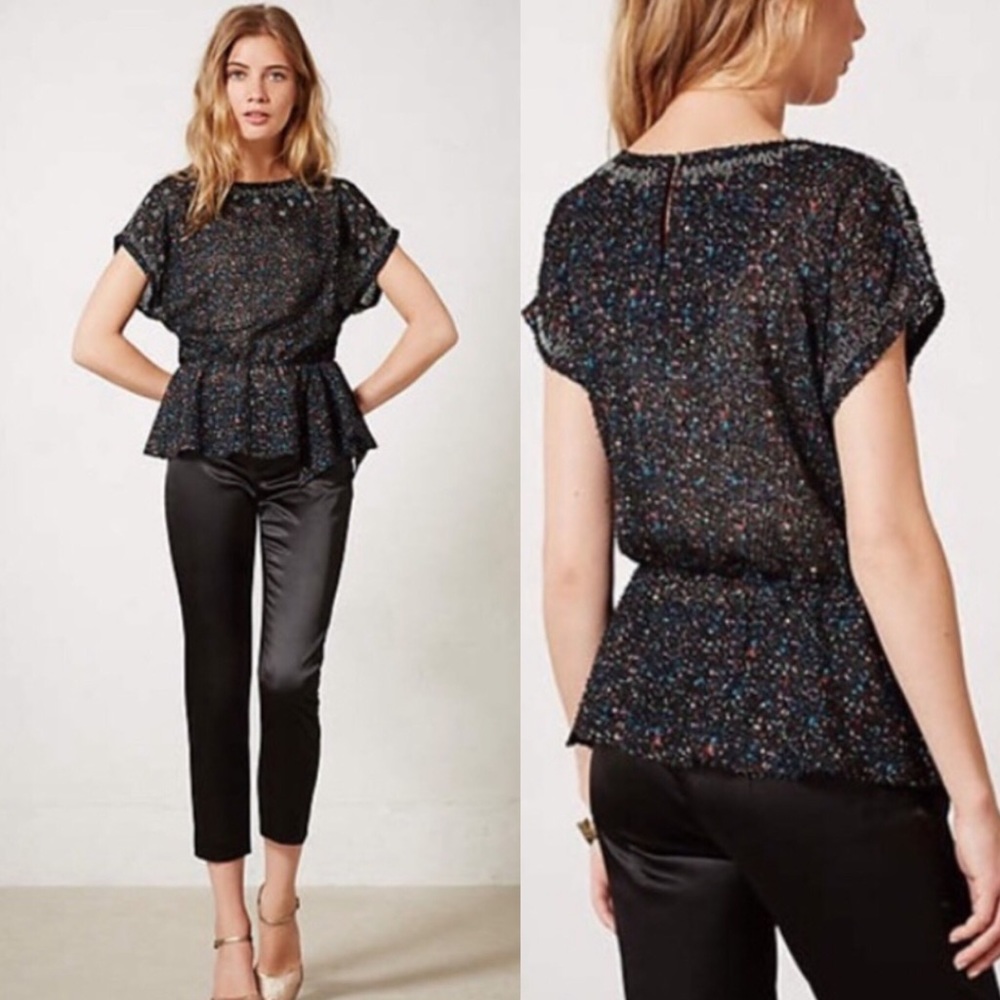 Anthro Isani Saturnalia Confetti Beaded Peplum Top